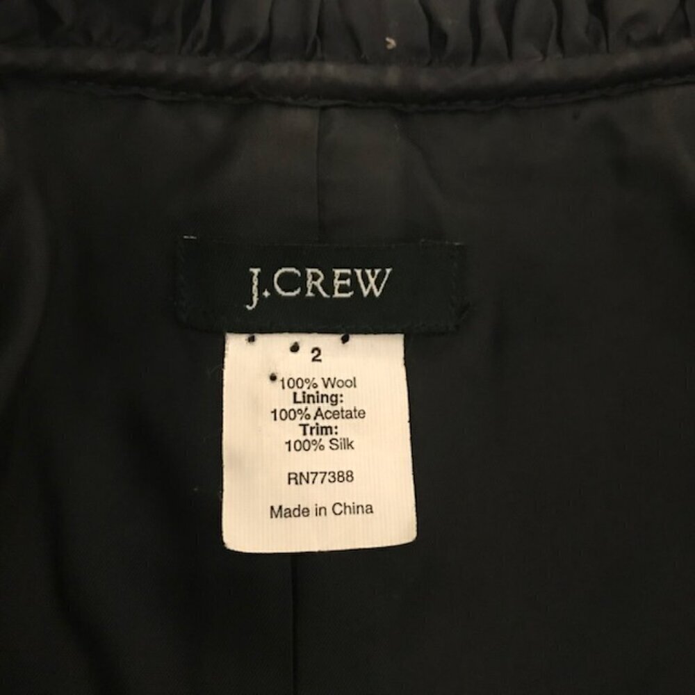 J.Crew Black Wool Silk Chimera Blazer Size 2 Ruffle Front Tailored Career Work - Picture 9 of 11